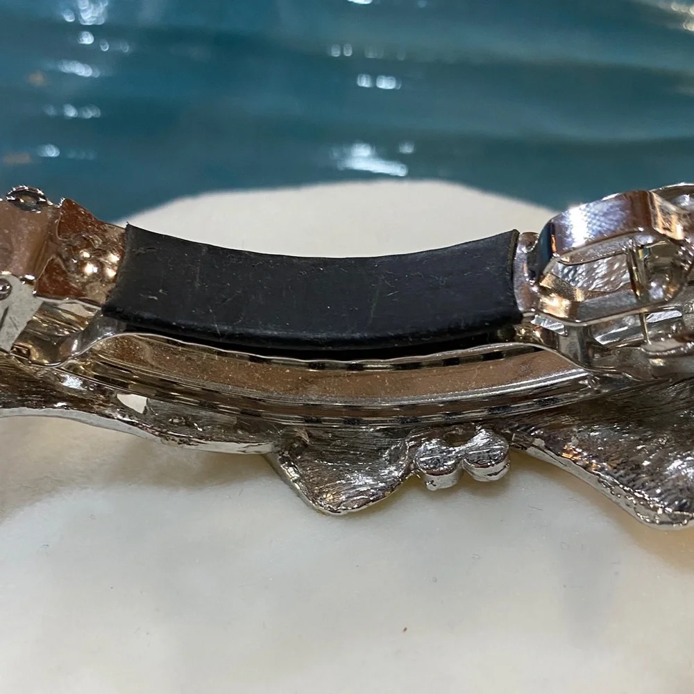 Vintage Rhinestone Floral Hair Barrette 4 inch